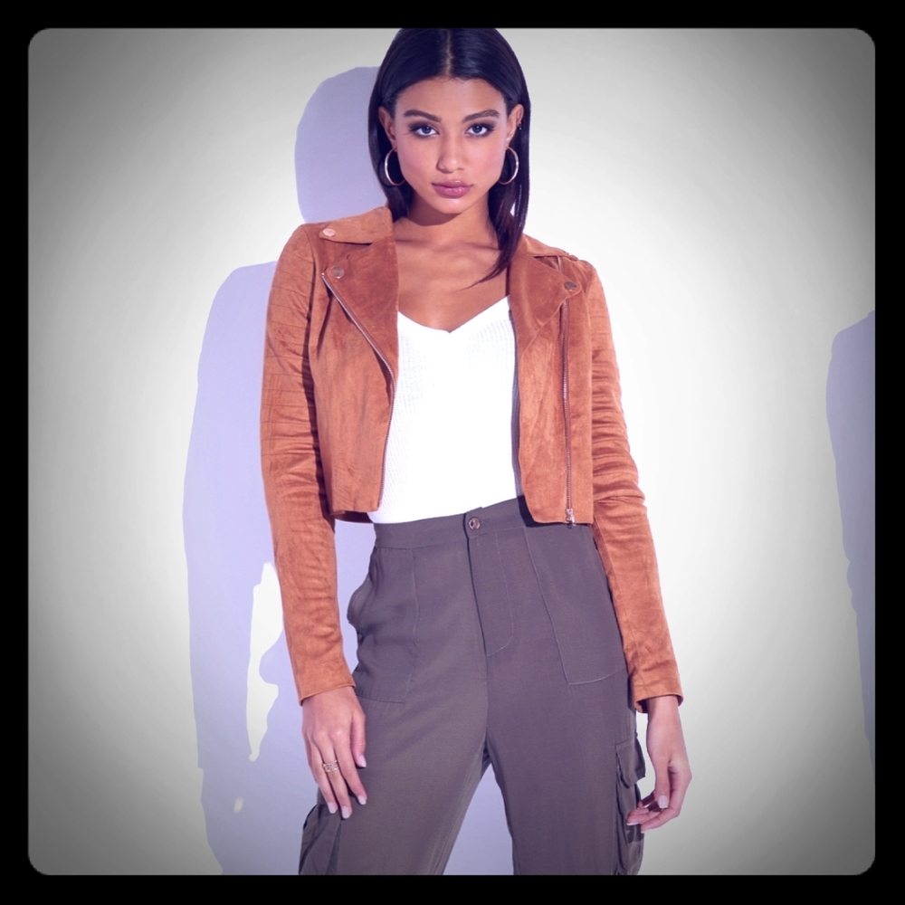FAUX SUEDE QUILTED JACKET